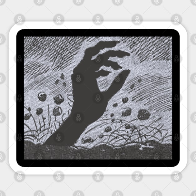 Hand rising from the grave Sticker by Comic Dzyns